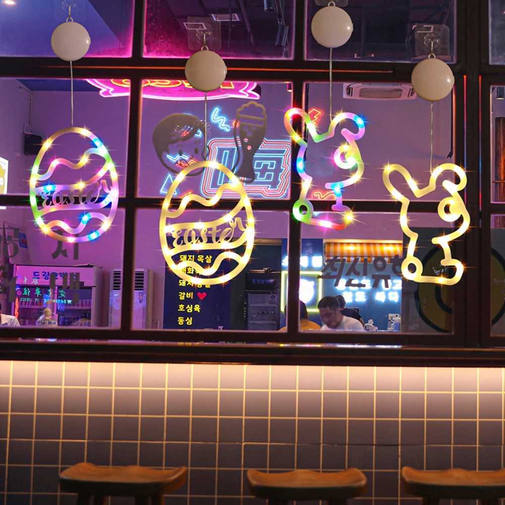 Easter Bunny Eggs Window Light Battery Operated Led String Light Hanging Light Indoor String Light for Easter Window Decorations H260316