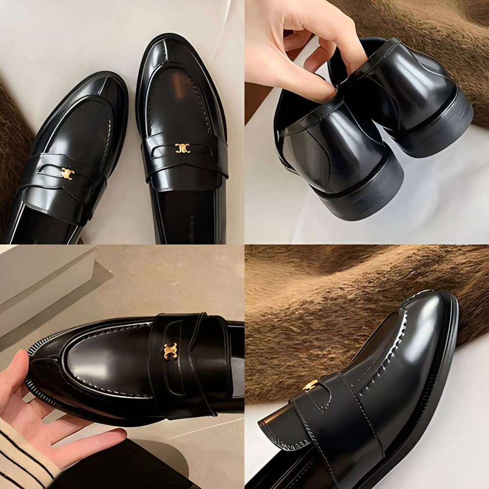 2026 womens shoes Low Heel Oxford Women's Round Toe British shoe rack Style Leather Version Triumph Gate Gold Buckle shoes for women Flats Comfor