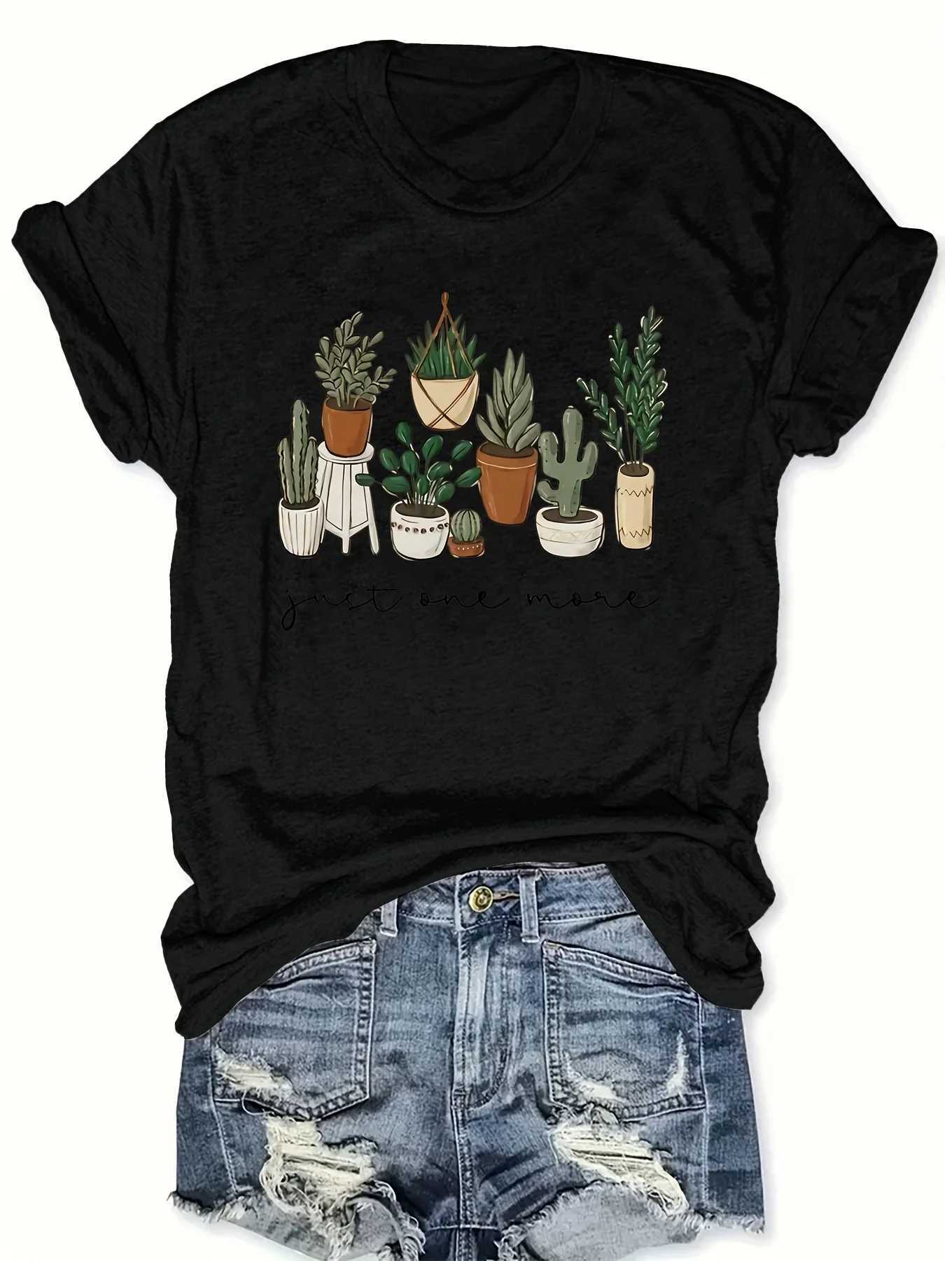 Cactus Botanical Garden Pattern Printed Summer T-shirt for Women Short Sleeve Round Neck Casual Top Summer Clothing M260317