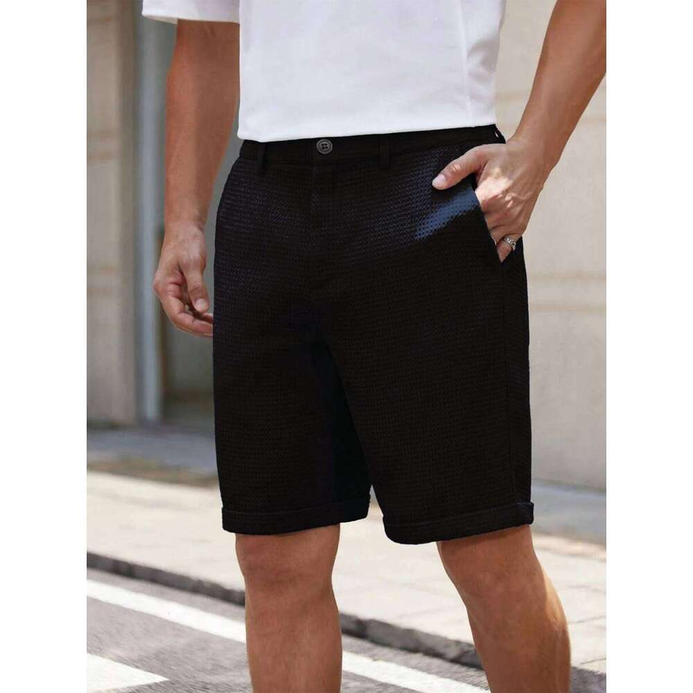 Men's Lightweight Solid Color Dress Business Casual Daily Wear Elastic Waist Quick Dry Outdoor Walking Knee-Length Shorts 26W0317