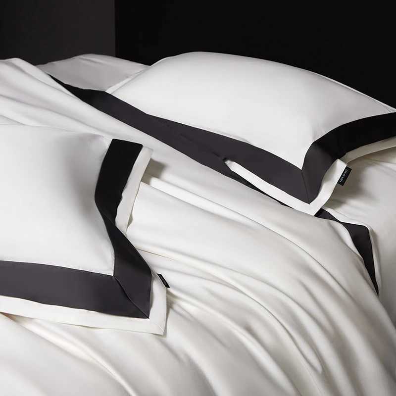 4Pcs Premium 1000TC Egyptian Cotton Solid Color Hotel Style Wide Edge Bedding Set Duvet Cover Bed Sheet/Fitted Sheet Pillowcases D260317