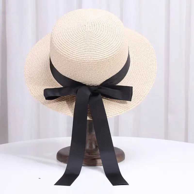 Spring Summer Classics Straw Hat Female Flat Top Bucket Hats Chapeu Sweet Bow Sombrero Mujer Fedora Sun Cap Panama Bob H260317 - view 5