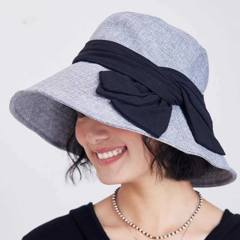 USPOP Elegant Wide Brim Cotton Linen Bucket Hat for Women Summer Sun Hat with Bow Foldable UV Protection Beach Hat H260317 - view 3