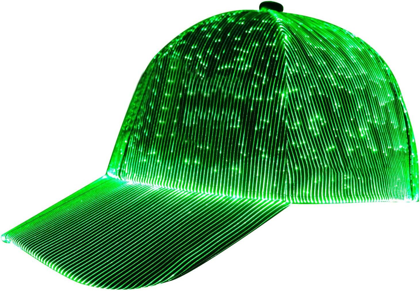 LED Fiber Optic EDM Baseball Lights Up in 7 Colors USB Rechargeable Cap Carnival Party Accessory