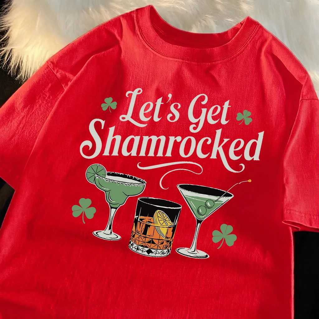 LetS Get Shamrocked Green Print Man Fashion Simple T-Shirt Casual All-Match Streetwear Cotton Loose Top Sport O-Neck T Shirt M260317