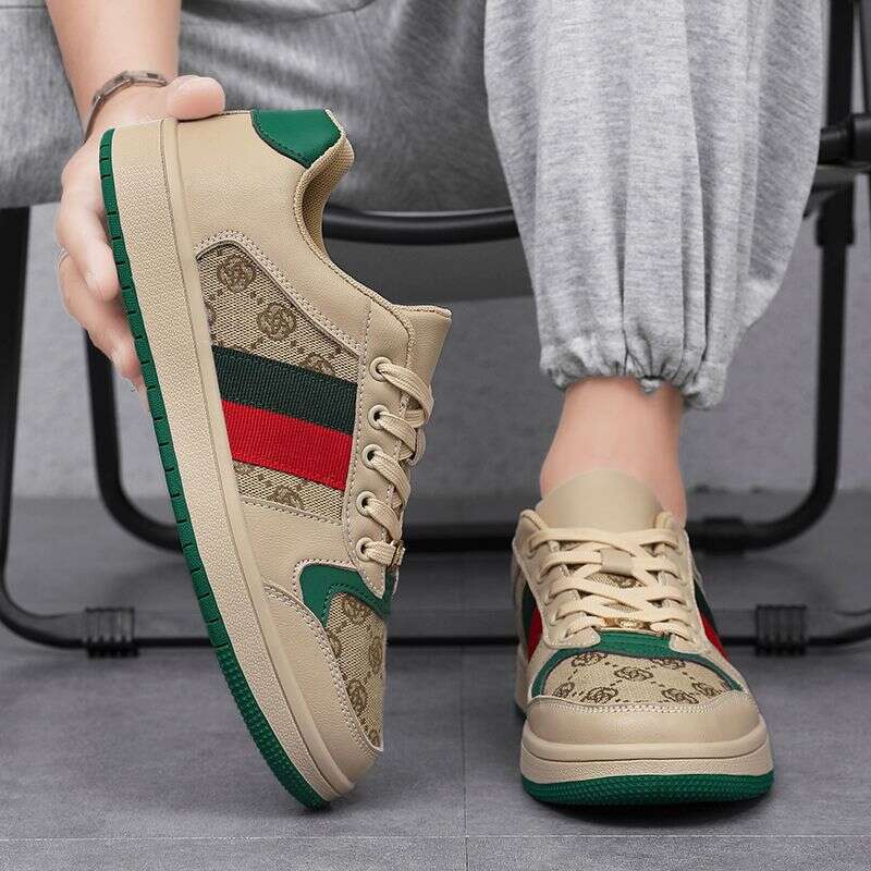 Vintage Canvas Leather Skate Shoes For Men Women Green Red Stripe Casual Sneakers Lightweight Breathable Non-Slip Daily Walking Tennis Shoes Plus Size