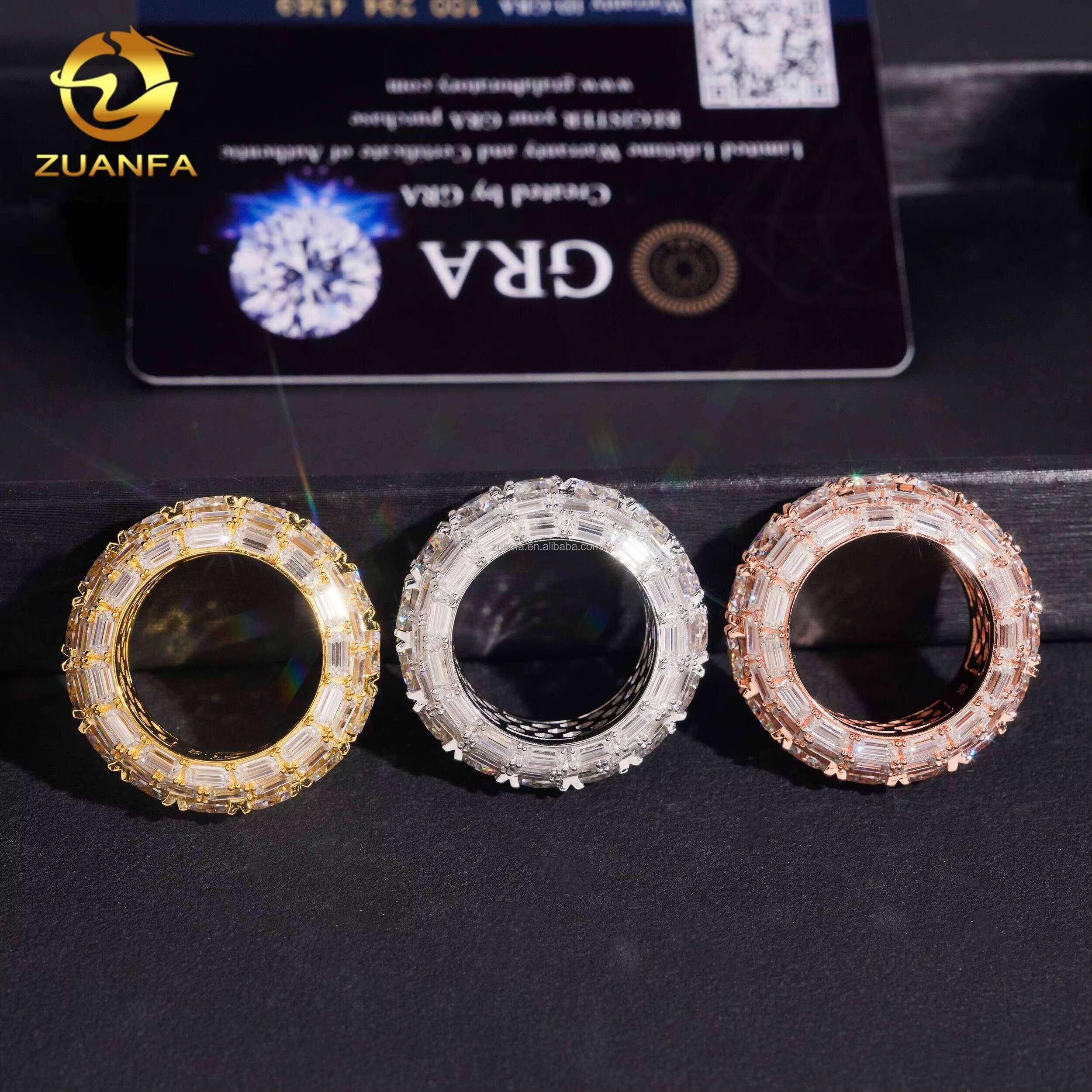New Arrivals Unique Design Fashion Jewelry Iced Out Hip Hop baguette Moissanite Diamond 925 Sterling Silver Eternity Band Ring