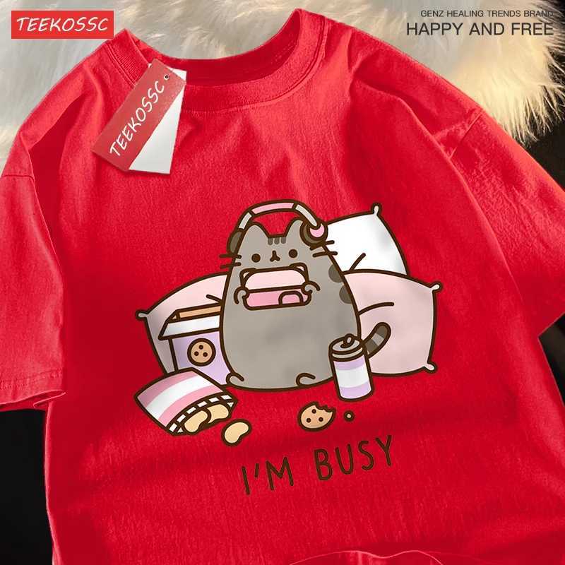 Sorry IM Busy Cat Playing Games WiTH Headphones Man T Shirt Brand CloTHing Loose T Shirts Cotton Shirt Tops Couple M260317