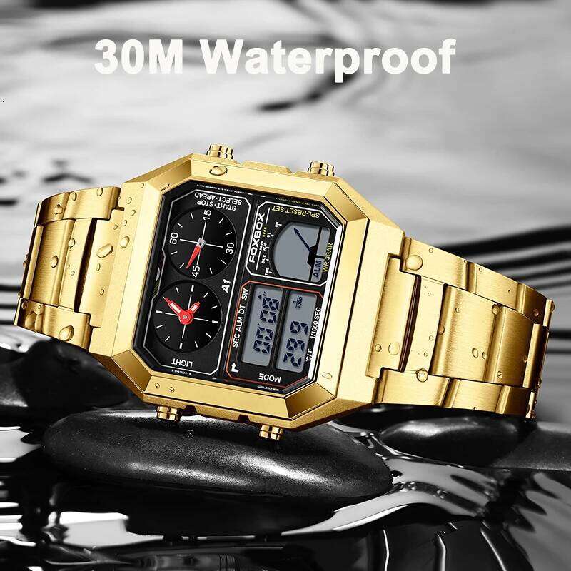 FOXBOX LIGE Fashion Luxury Electronic Man Watch Business Stainless Sport Military Waterproof Watches for Men Dual Digital Clocks