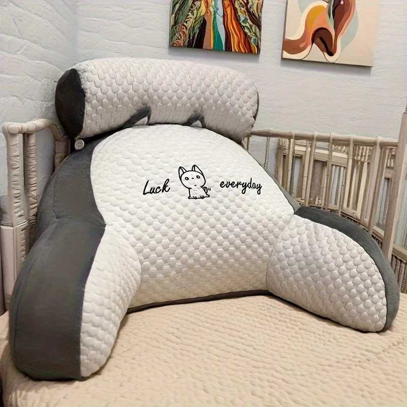 1pc Adjustable Reading Pillow - Ergonomic Back Support Cushion for Bed/Sofa/Floor Gray Quilted Breathable Design D2603171