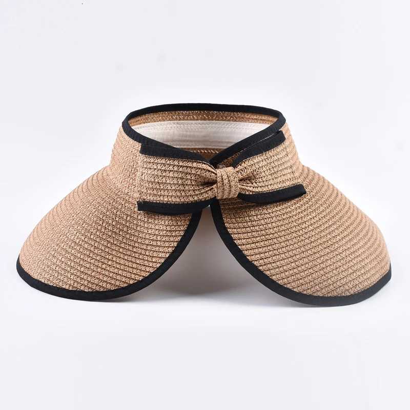 Summer Empty Top Straw Hat For Women Foldable Wide Large Brim Bowknot Sun Hat Travel Beach UV Protection Caps H260317 - view 7