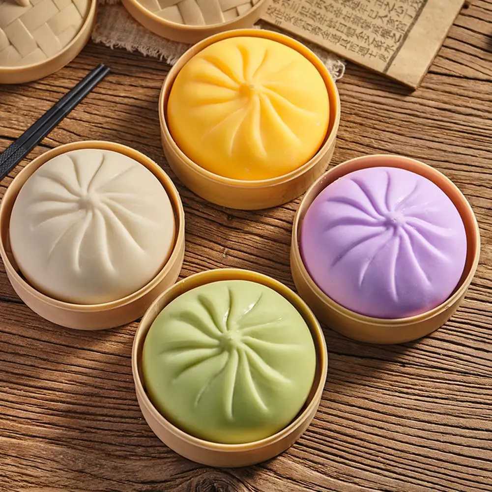 Colorful Dumpling Squishes Stress Balls Fidget Sensory Toys Simulation Food Squishies Bun with Steamer Squeeze Dough Ball Gifts H260324