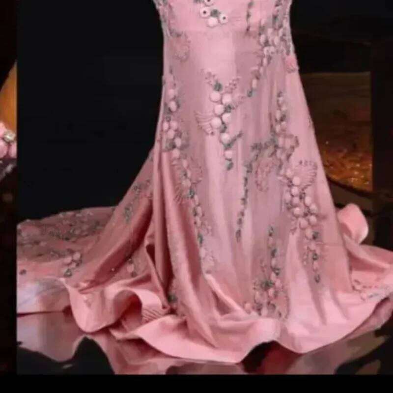 Pink Mermaid Evening Flower Embroidery Long Sleeve Ball Party Luxury Women's Birthday Dress Customization - view 4