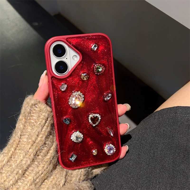 Fashion Luxury Glitter Rhinestone Diamand Phone Case For iPhone 17 16 Pro Max 15 13 14 12 11 Red Silicone Back Cover C260314