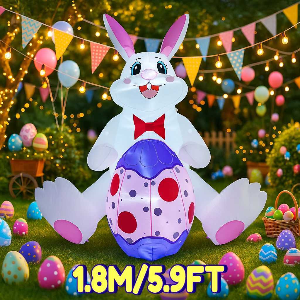 18M/59FT Inflatable Model Easter Holiday Festival Rabbit Blue Easter Egg DIY Decoration Outdoor Garden Yard LED Light Decor H260316