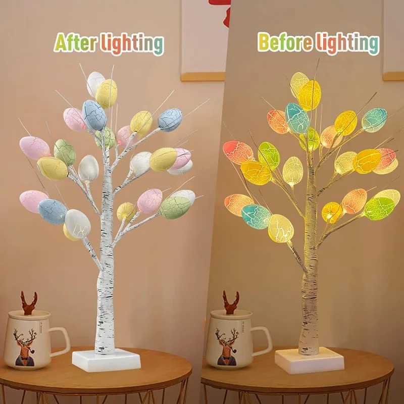 60cm Easter Brich Tree Lamp 40LED Easter Eggs Ornaments Hanging Easter Decorations for Home Spring Festival Party Table Decor H260316