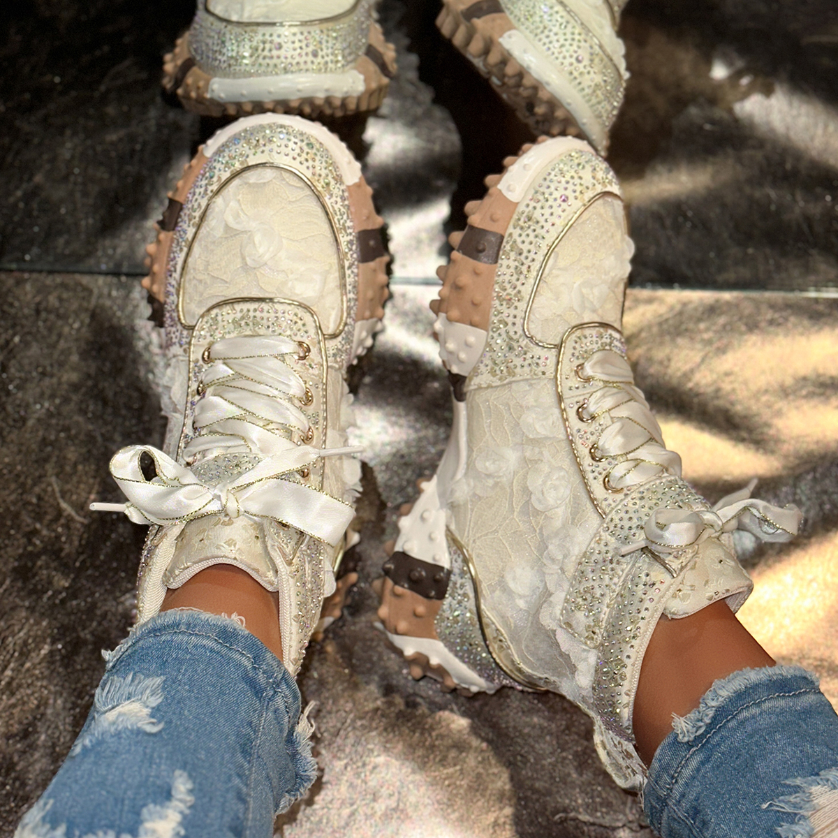 Fashion Luxury Womens Shoes Velcro Strap Women's Height Enhancement Sneakers Shining Water Diamond Vulcanized Shoes Designer Casual Sneakers Zapa