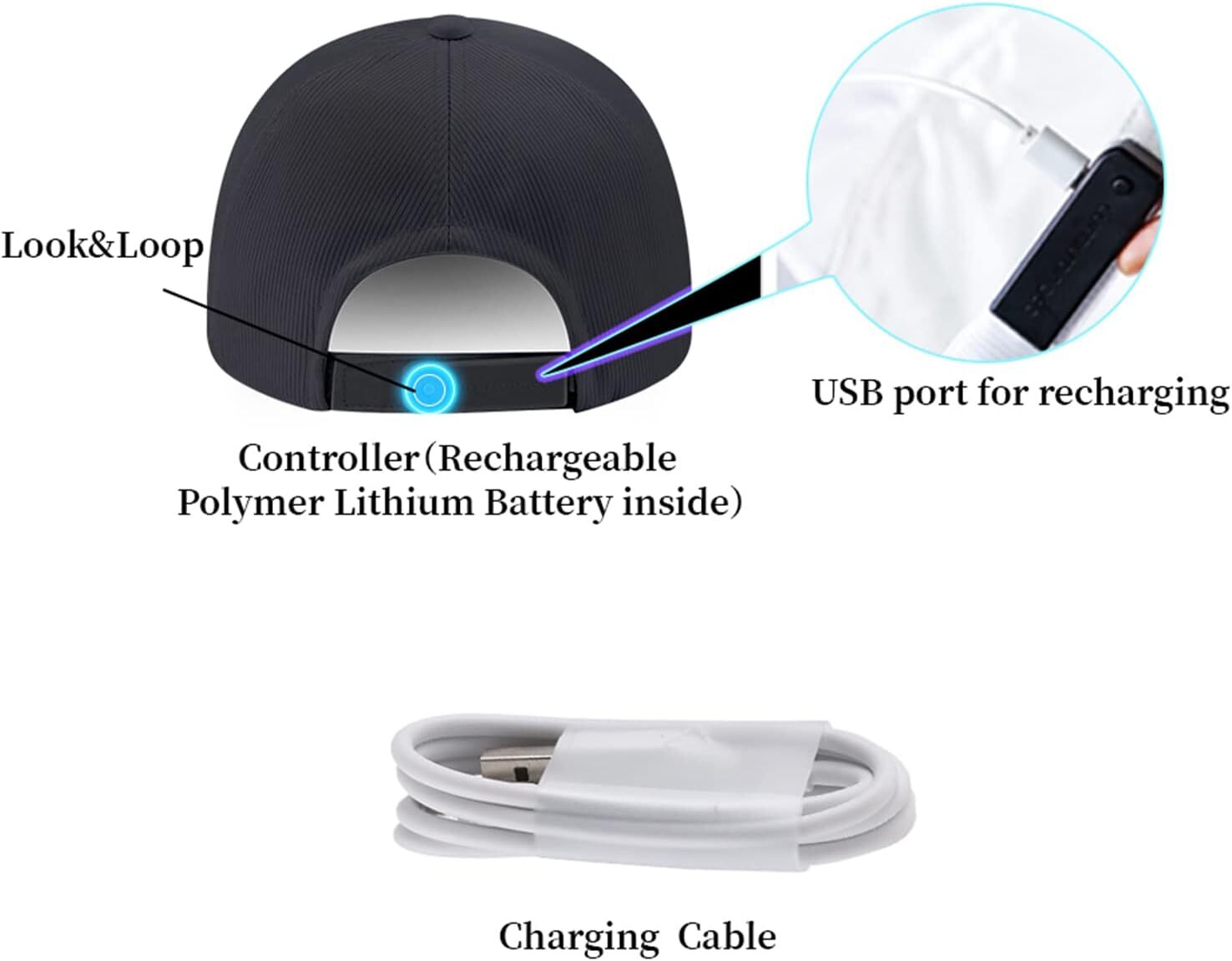 LED Fiber Optic EDM Baseball Lights Up in 7 Colors USB Rechargeable Cap Carnival Party Accessory