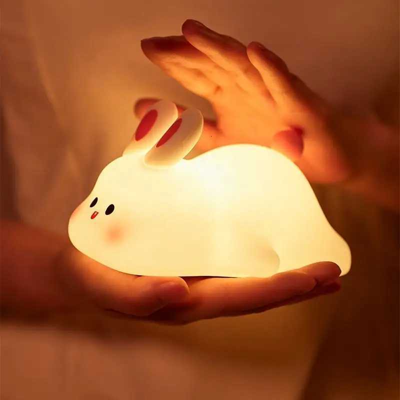 Cute Rabbit Night LightTouch-Control Bedside Sleep LampTimer Animal DesignIdeal for Home DecorNew Year/Valentines Day Gift H260316