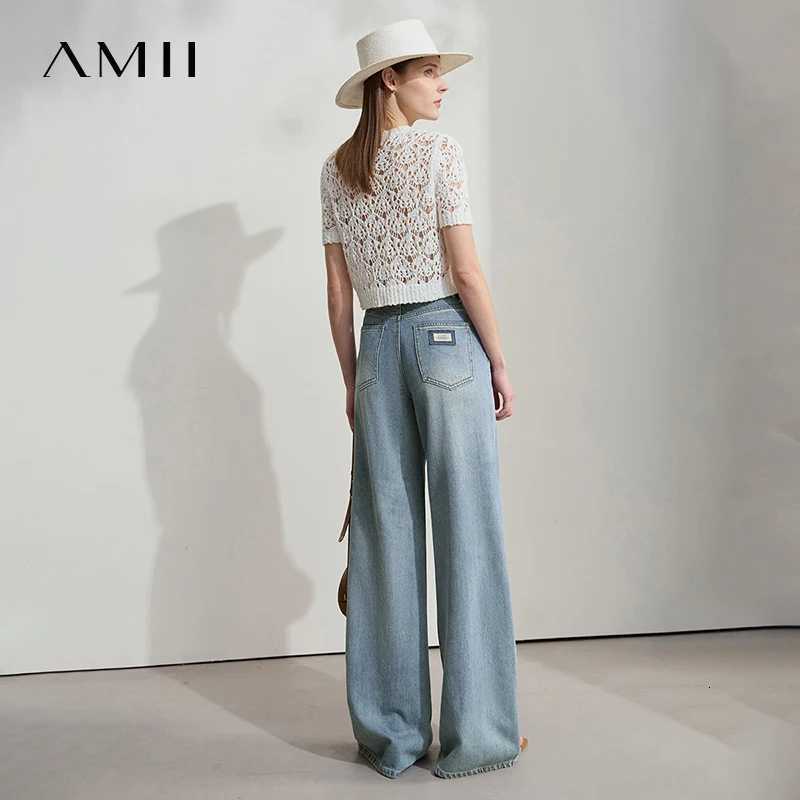 AMII Minimalist Blue Jeans Women 2025 Autumn New Versatile Denim Wide Leg Pants Low Waist Thin Casual Loose Trousers 12542121T260317