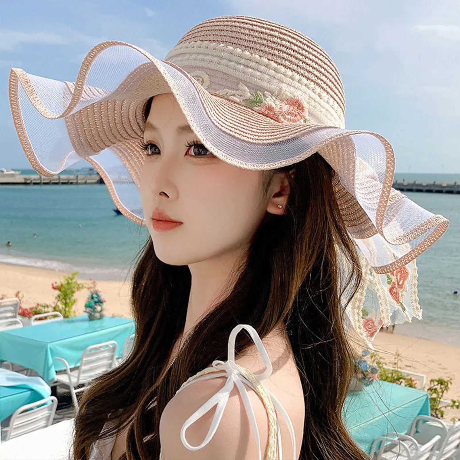 Summer Beach Straw Sun Hat Breathable Sun Hat Travel Wide Brim Summer Straw Hats with Ribbon for Outdoor Sports Hiking Travel H260317 - view 6