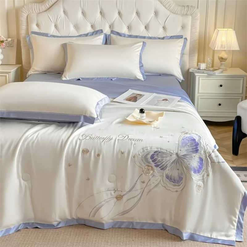 Embroidery Washed Silk Summer Quilt Four-piece Dormitory Xia Liang Quilt Three-piece Sheet Set - Butterfly D260317