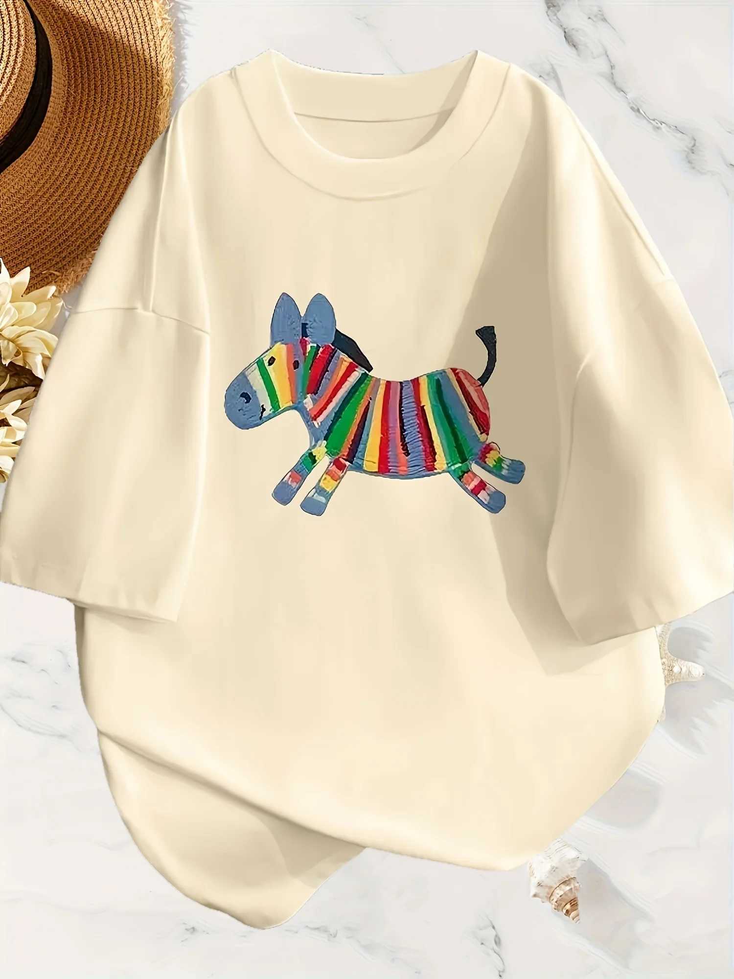 Oversized Women Tshirt Summer Fashion Drawn Printed Casual Short Sleeve Top Pullover Comfortable Plus Size Tee Trendy Outfit M260317