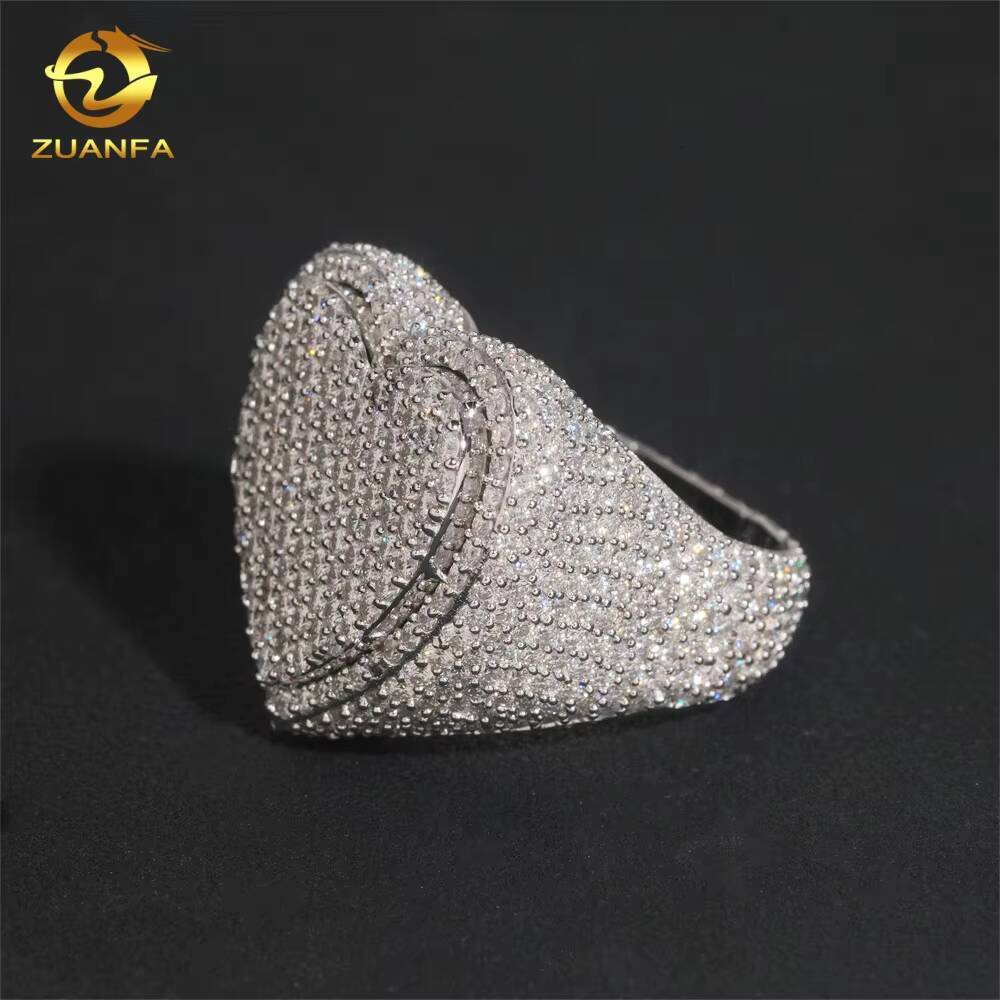 High Quality Two Tone Heart Shape Iced Out Moissanite Jewelry 925 Silver Ring Fine Hip Hop Jewelry VVS Moissanite Diamond Ring