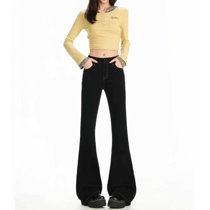 2025 Women Korean Solid Thin Jeans New Fashion s High Waist Straight Leg Pants Lady Chic Slim Fit Denim Trousers M260317