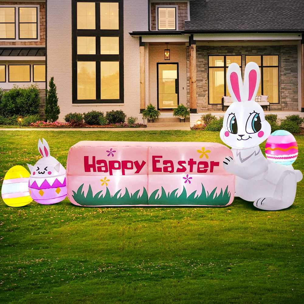 Easter Bunny Decoration for Home Outdoor Infalatable Rabbit Decor Party Garden Decor DIY Ornament with LED Light H260316