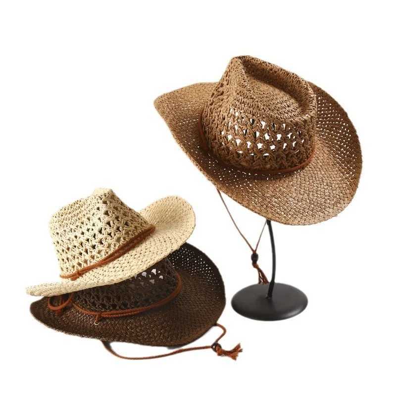 1PC Panama Soft Straw Hat For Men Women Summer Breathable Travel Beach Hats Solid Wide Brim Sunscreen Hat H260317 - view 3