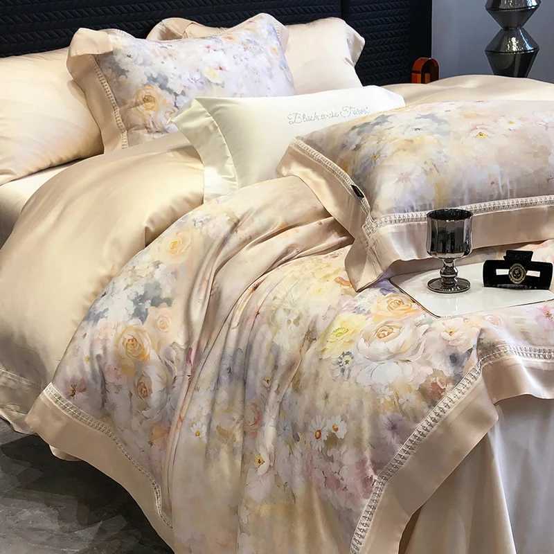 800TC Lyocell Bamboo Fiber Soft Silky Cooling Bedding Set Flower Prints Duvet Cover Set Bed Sheet/Fitted Sheet Pillowcases 4Pcs D260317