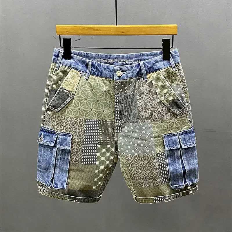 New High Quty Designer Kpop Mens Hip-hop Irregular Printed Summer Slim Casual Pants Patchwork Printing Luxury Jeans Shorts X260316