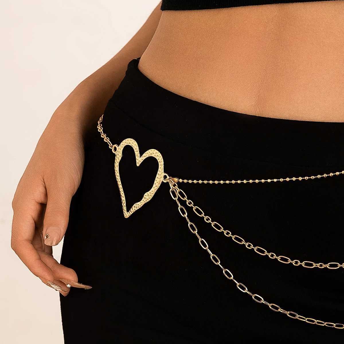 IngeSightZ Classic Metal Multilayer Belly Chains For Women Hollow Gold Color Heart Beach Bikini Waist BoDY Chain Jewelry H260316 - view 3