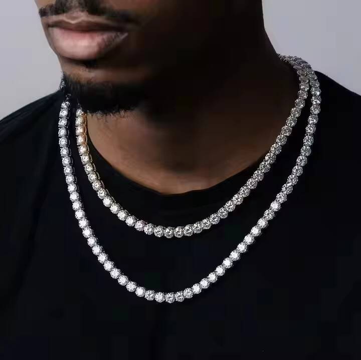 Exclusive Hip Hop Style Sterling White Gold Moissanite Diamond Round Cut Tennis Chain Crafted in IGI Certified With VVS Clarity