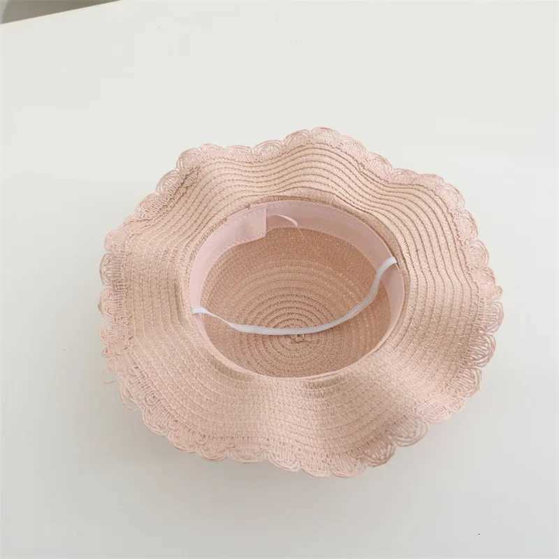 Girls 2pcs Straw Hat Solid Color Outdoor Travel Sun Hat Floral Fisherman Style Childrens Fashion Accessory for Girls H260317 - view 7