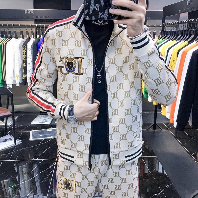 Luxury Brand Designer Spring and Autumn Trend Stand Collar Zipper Sweatshirt Set Men Casual Sports Stylish New Long Pants Fashion Two-Piece Set Trendy