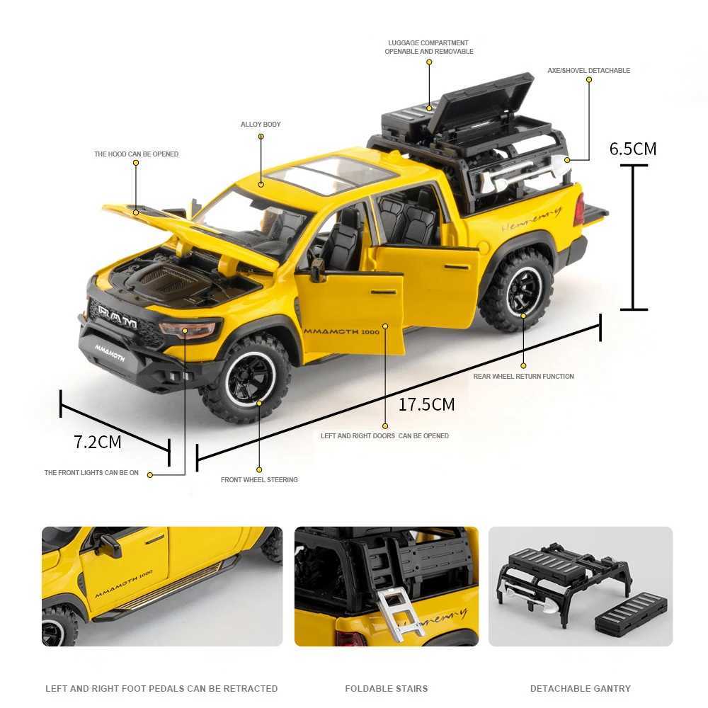 132 Dodge RAM 1000 TRX Mammoth Metal Diecast Alloy Car Model Car Central Control Decoration Ornaments Gift With Boyfriend Goods D260317