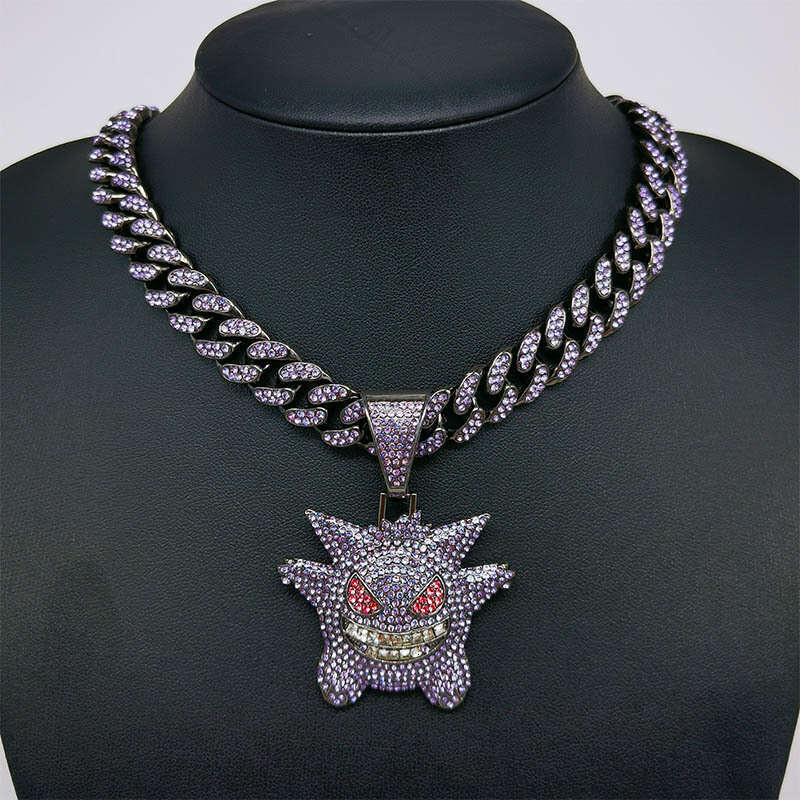 European and American Cross-Border Trend Cuban Chain with Pendant Gengar Chain Cartoon Style gold silver Metal Cuban Chain