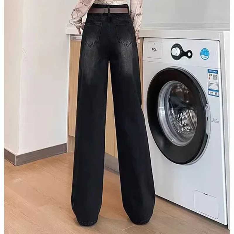 Woman New High Waist Vintage Streetwear Jeans Female Fashion Casual Loose Straight Leg Pants s Y2k Black Gray Denim Trousers M260317