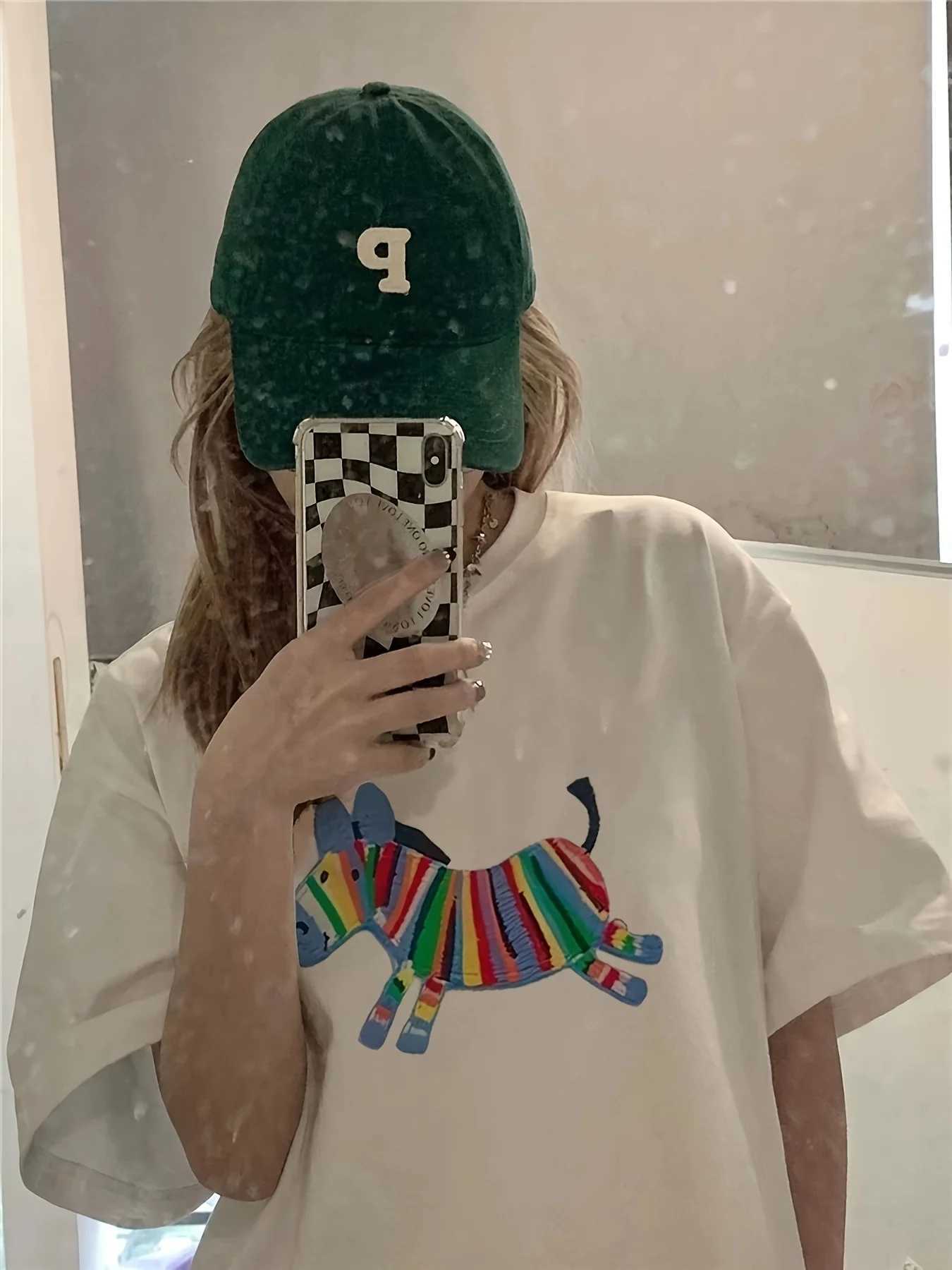 Oversized Women Tshirt Summer Fashion Drawn Printed Casual Short Sleeve Top Pullover Comfortable Plus Size Tee Trendy Outfit M260317