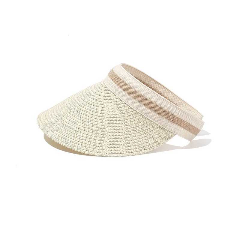 Y2K Womens Visor Beach Hat Packable Straw Caps Summer Empty Top Hats with Decoration Pearl Beach Outdoor H260317 - view 6