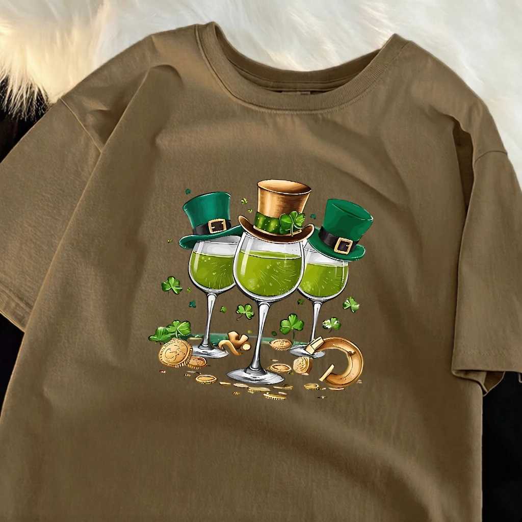 St PatrickS Day Drinks Pattern Men Daily T-Shirts Cotton Multicolor T Shirt Hip Hop Summer Short Sleeve Soft All-Match Clothes M260317