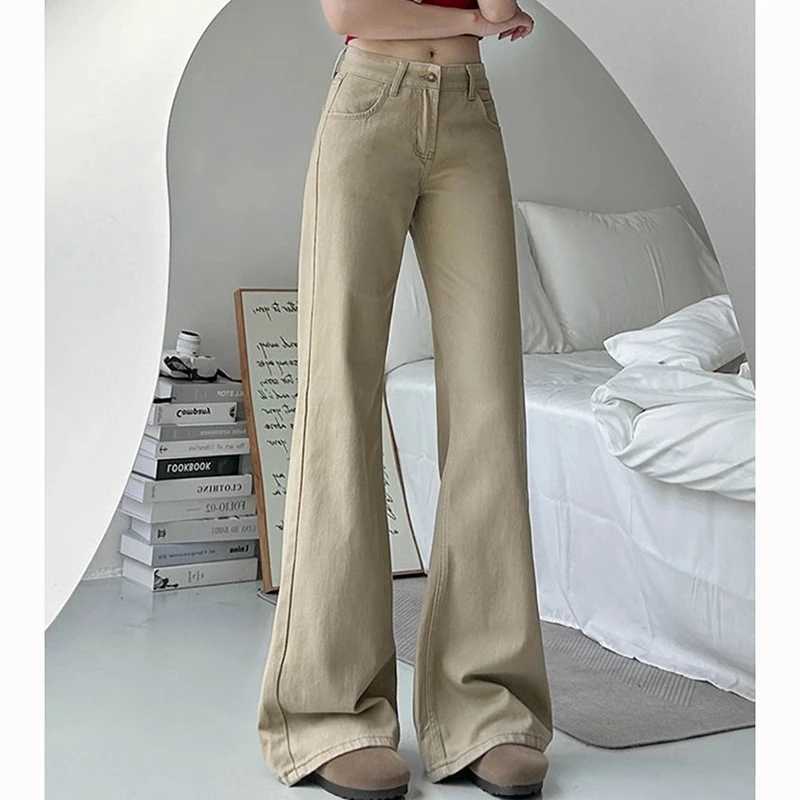 Hot Sale s Khaki Low Waist Flared Jeans 2025 Classic Women Denim Trousers Female Retro Casual Straight Leg Pants M260317