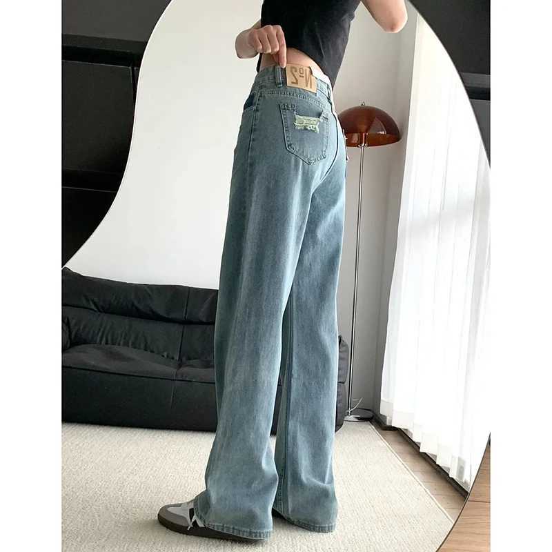 New Designer s High Waist Jeans Female Korean Classic Wide Leg Denim Trousers Women Fashion Casual Daily Pants M260317