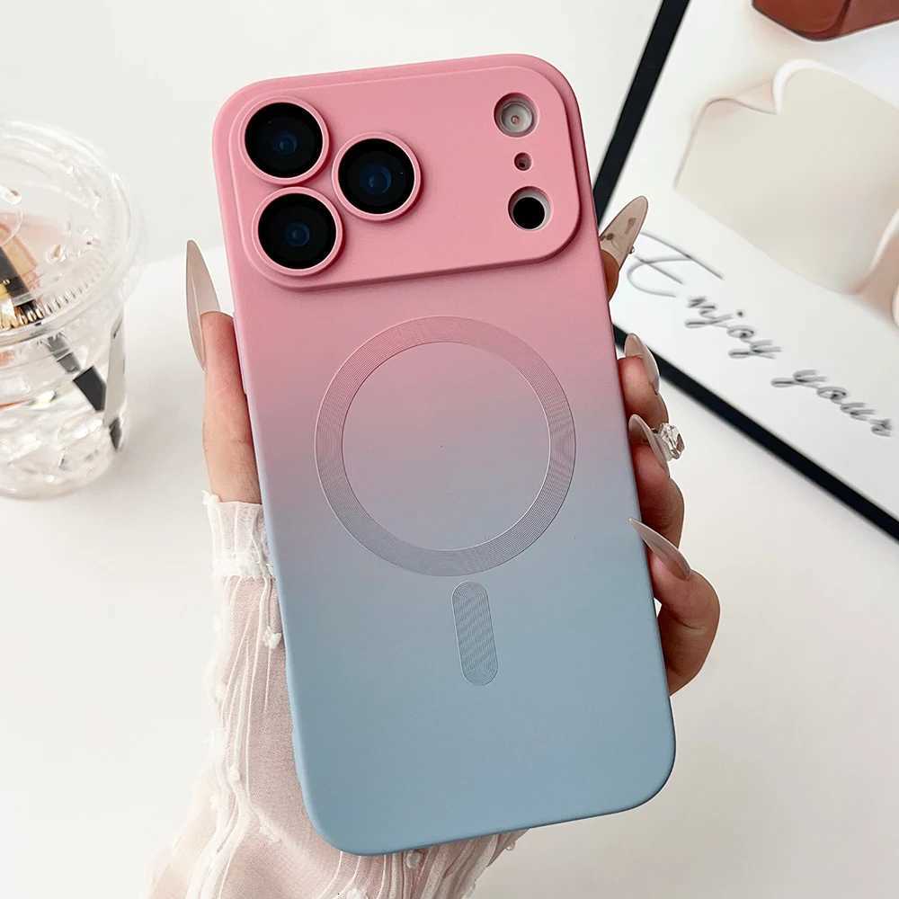 Gradient fine hole lens film magnetic silicone phone case for iPhone 17 16 15 14 13 12 11 Pro Max Air charging soft case C260314