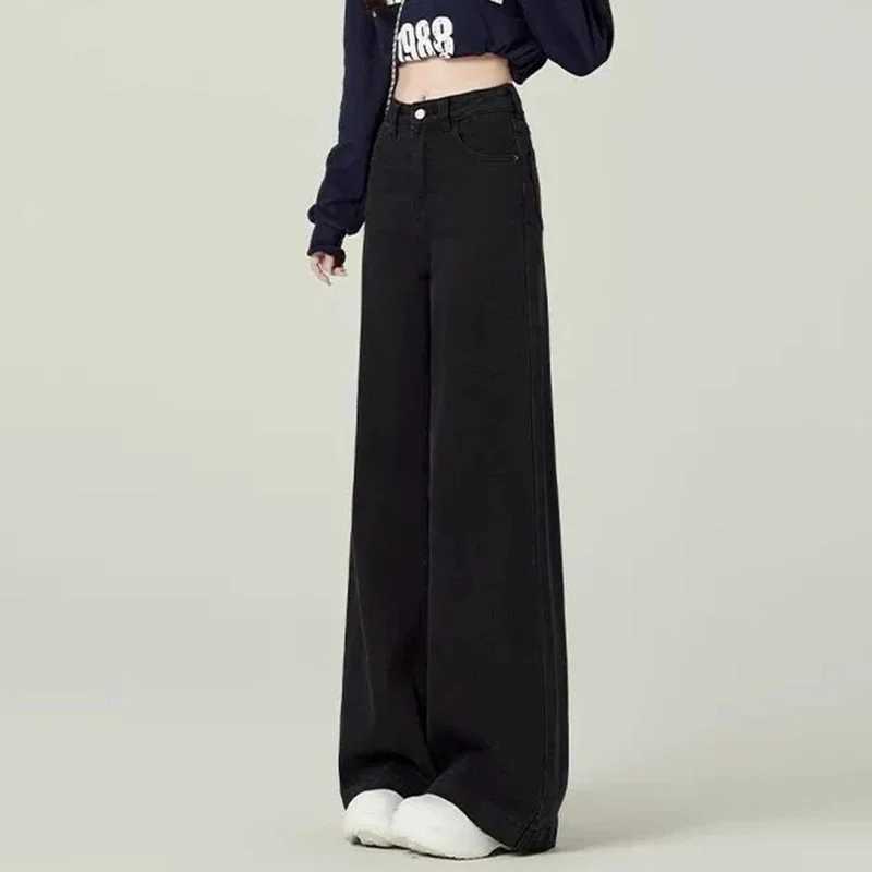 Lady Chic Black Wide Leg Jeans Female Vintage Baggy Denim Trousers s Classic Designer Streetwear High Waist Pants M260317