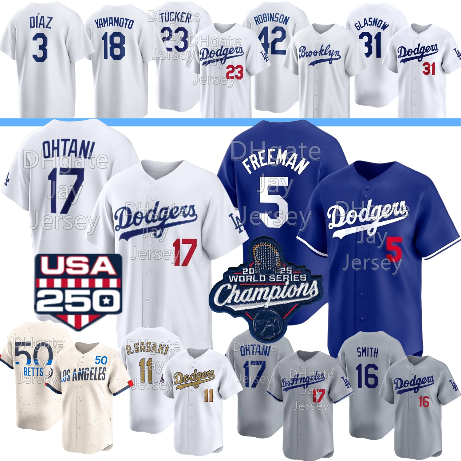 2026 LA Dodgers Baseball Jersey #17 Shohei Ohtani #50 Mookie Betts Freddie Freeman Yamamoto Edwin Diaz Kyle Tucker R. Sasaki Smith Pages Glasnow Robinson Valenzuela
