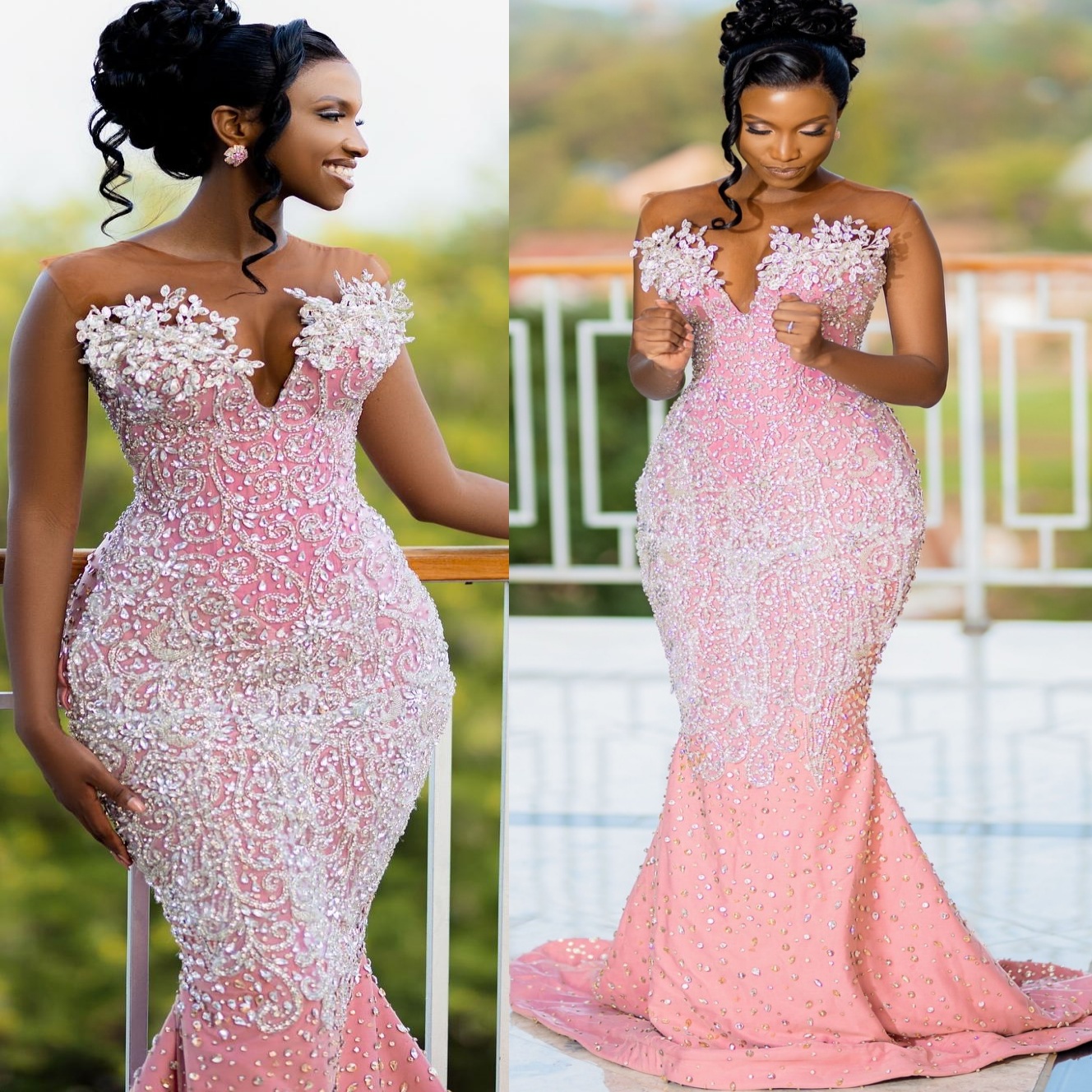 2K26 Pink Prom Dress 2026 Mermaid Prom Dress Crystals Appliques Sheer Neck Sparkly Evening Dresses Birthday Party Formal Receiption Gowns Dresses ZJ07