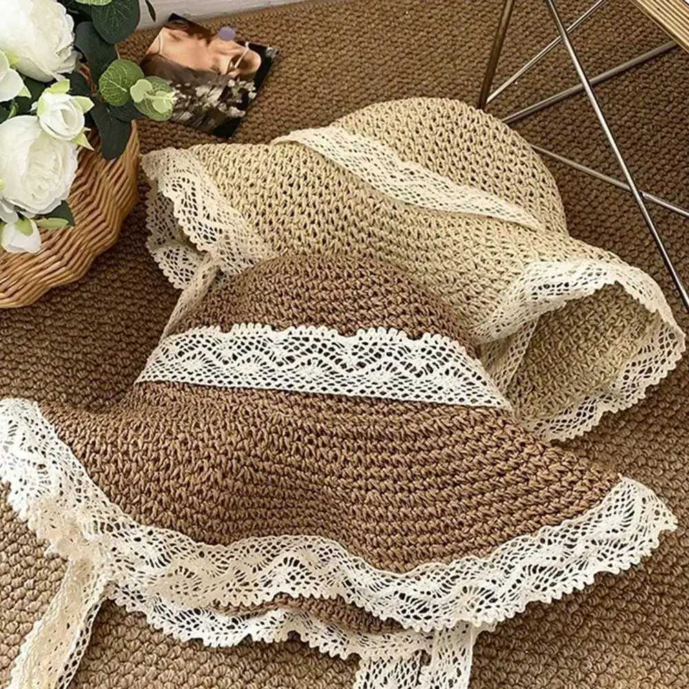 Sweet Lace Sun Hat Women Summer Hollow Straw Hat Outdoor Travel Sun Cap Beach Sunscreen Hat Sweet Fishermans Cap H260317 - view 6